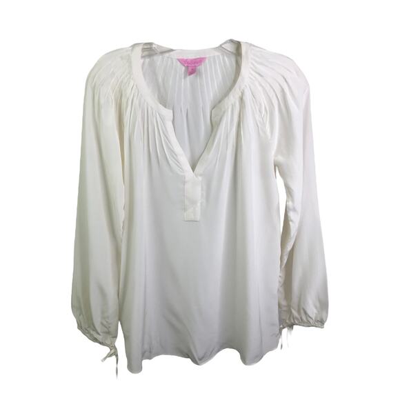 Lilly Pulitzer Tops - Lilly Pulitzer Womens Long Sleeve Blouse White Silk V-Neck Pullover Top Shirt XS